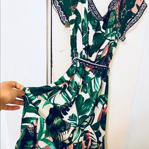 Off shoulder palm leaves banana leaves maxi dress